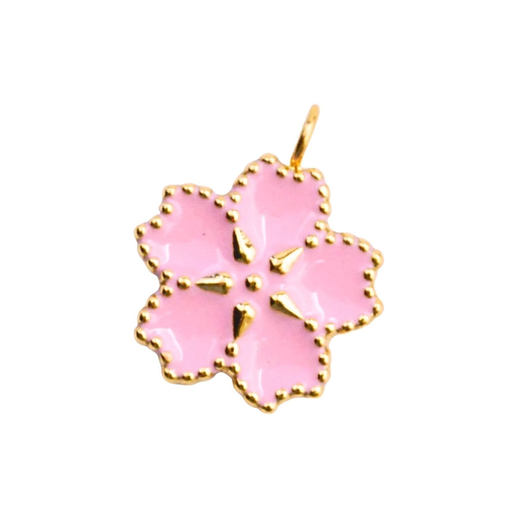 Różowy charms w kształcie kwiatka Bloom Charm marki HOOKS ze stali nierdzewnej z praktycznym zapięciem typu hook.
