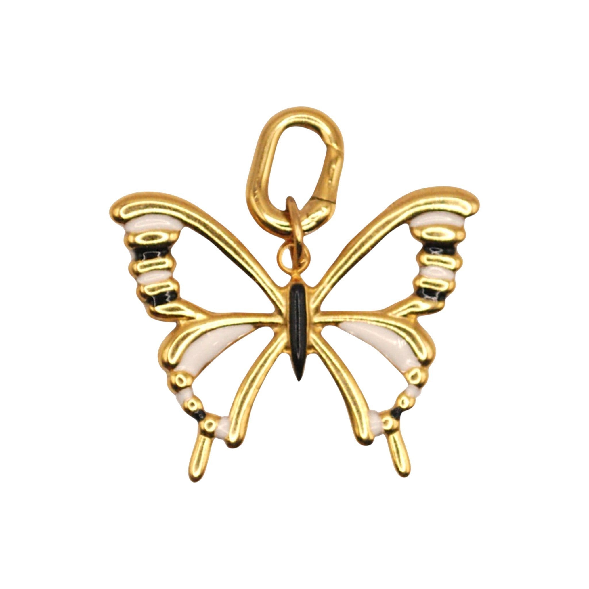 Złoty charms Butterfly marki HOOKS ze stali nierdzewnej z biało-czarnymi detalami i praktycznym zapięciem typu hook.
