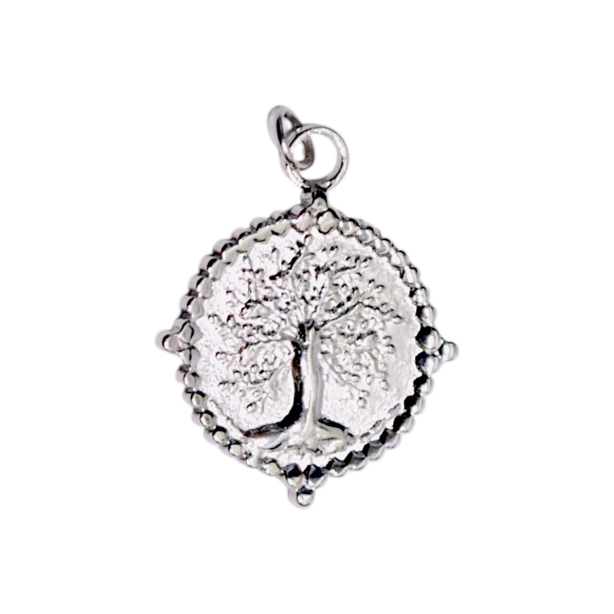 Srebrny charms HOOKS z motywem drzewa życia wykonany ze stali nierdzewnej z praktycznym zapięciem typu hook.