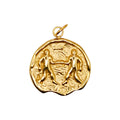 Złoty charms Gemini marki HOOKS ze stali nierdzewnej z motywem znaku zodiaku Bliźnięta i zapięciem typu hook.