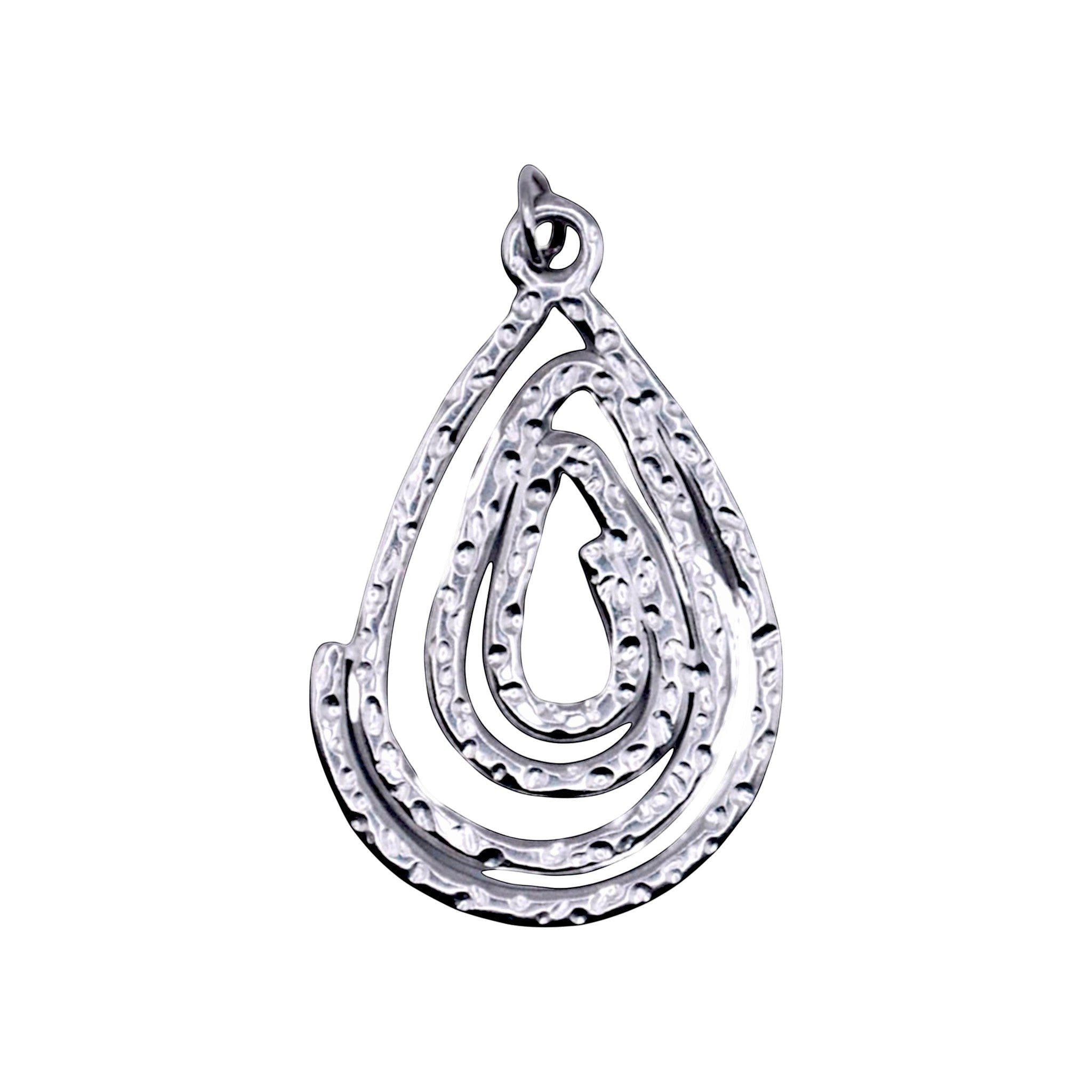 Srebrzysty charms HOOKS w kształcie kropli z młotkowanej stali nierdzewnej z zapięciem typu hook do bransoletek.