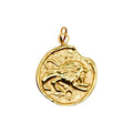 Złoty charms Leo marki HOOKS w kształcie monety ze znakiem zodiaku lew, wykonany ze stali nierdzewnej z zapięciem.