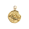 Złoty charms Virgo marki HOOKS ze stali nierdzewnej z motywem znaku zodiaku Panny na okrągłej zawieszce.